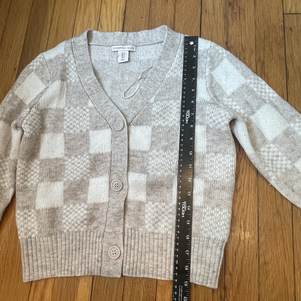 Sincerely Jules Small Oatmeal Cropped Cardigan Sweater Button Front Checker - Picture 8 of 8